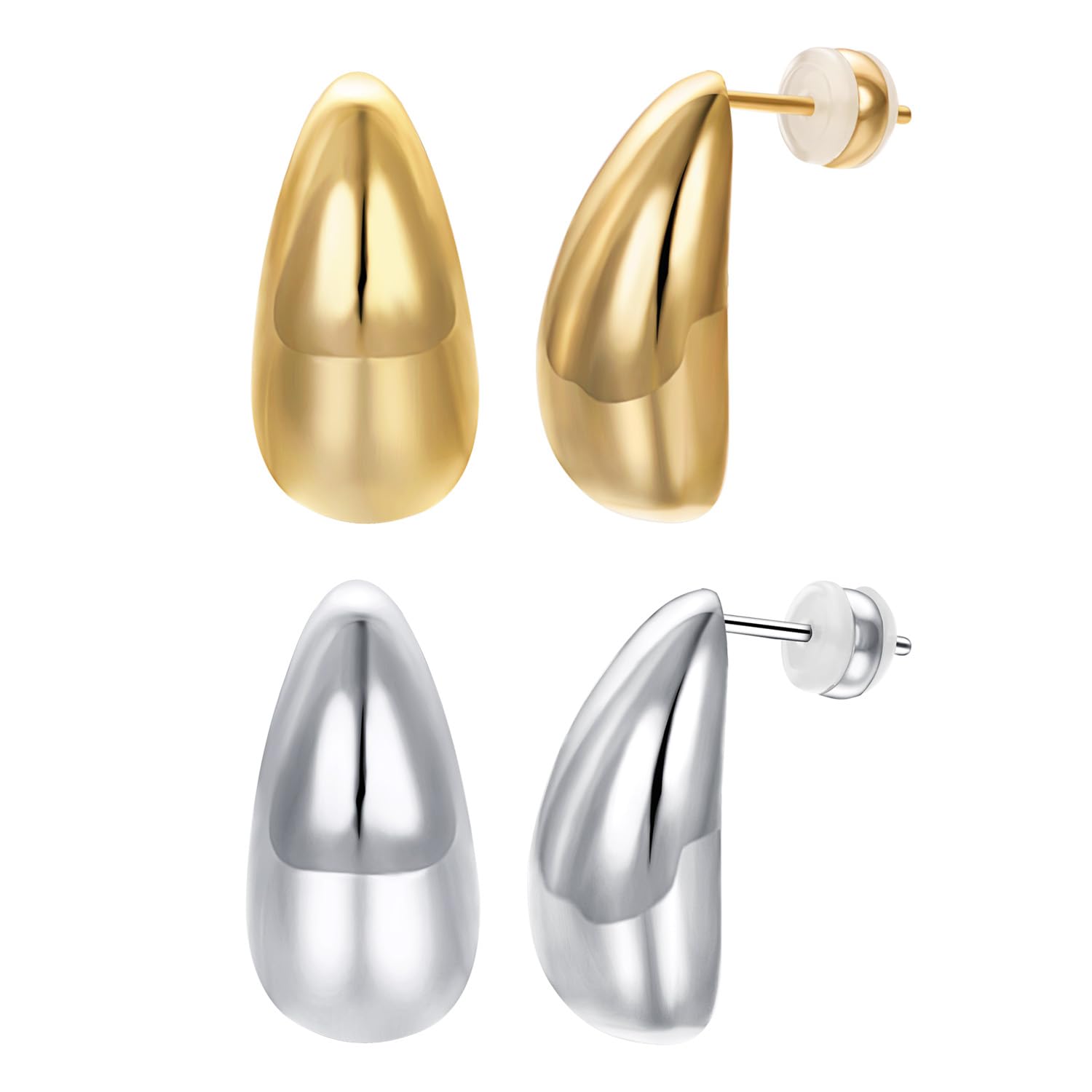 Vissen 2 Paar Chunky Gold Hoop Ohrringe Damen 18K Echt Vergoldet Wassertropfen Anhänger Ohrringe Ohrstecker Tropfen Nickelfrei Modeschmuck…