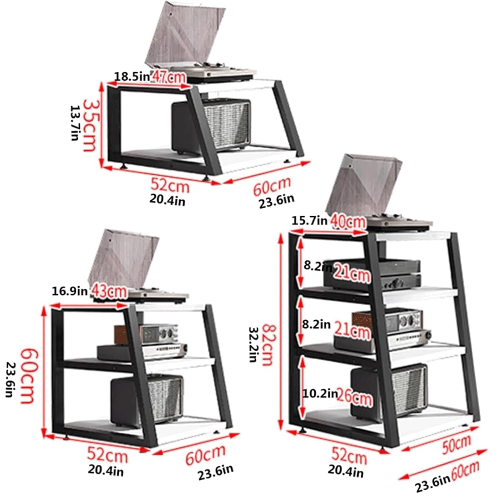Étagère audio en bois de qualité supérieure - 2, 3, 4 niveaux - Design ouvert - Pour matériel audio - Rangement d'angle - Idéal pour home cinéma - Hauteur : 82 cm