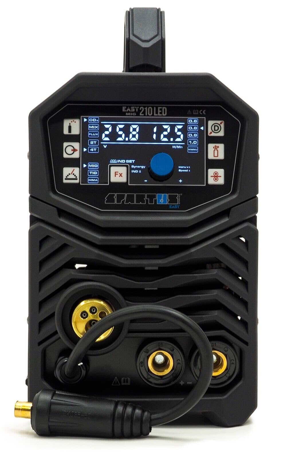 Spartus EasyMIG 210 LED - Equipo de soldadura MIG MAG 200 A – Synergie Inverter 3 en 1 – Alambre de llenado, WIG Lift, MMA, juego completo listo para soldar, 230 V IGBT, inductancia y paquete de