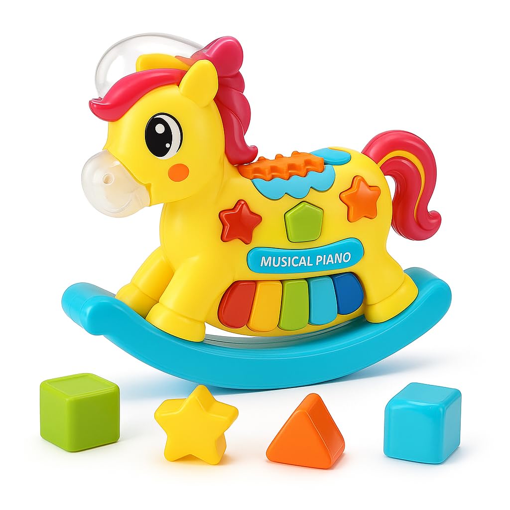 Fitto Baby Pull On Horse Musical Toy and Shape Sorter with Music and Lights For Babies and Toddlers