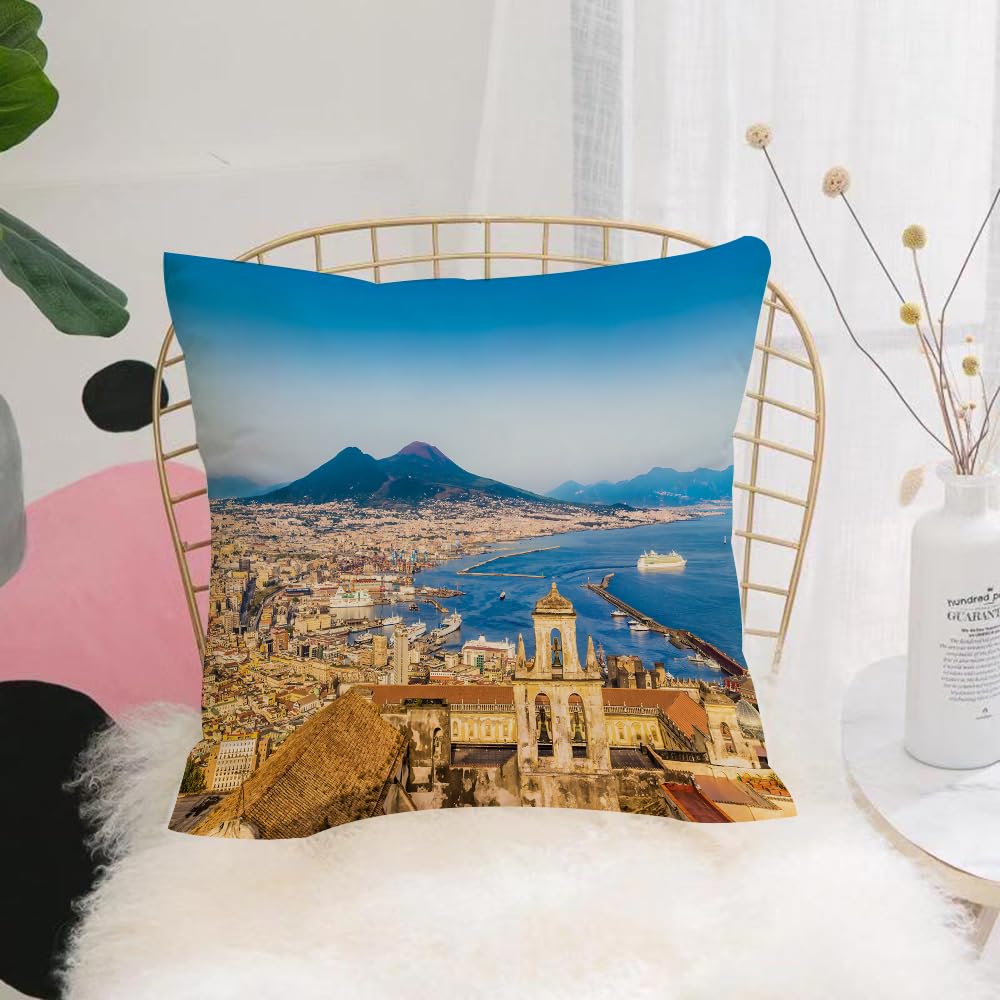 Hyosxw Naples' Charming Landscape, Historic Buildin - A2 Cushion Cover,Throw Pillow Case Home Decorative For Living Room Bedroom Sofa Chair 18X18 Inch,Naples' Charming Landscape, Historic Buildings And Busy Harbor,Pillowcase 45X45cm