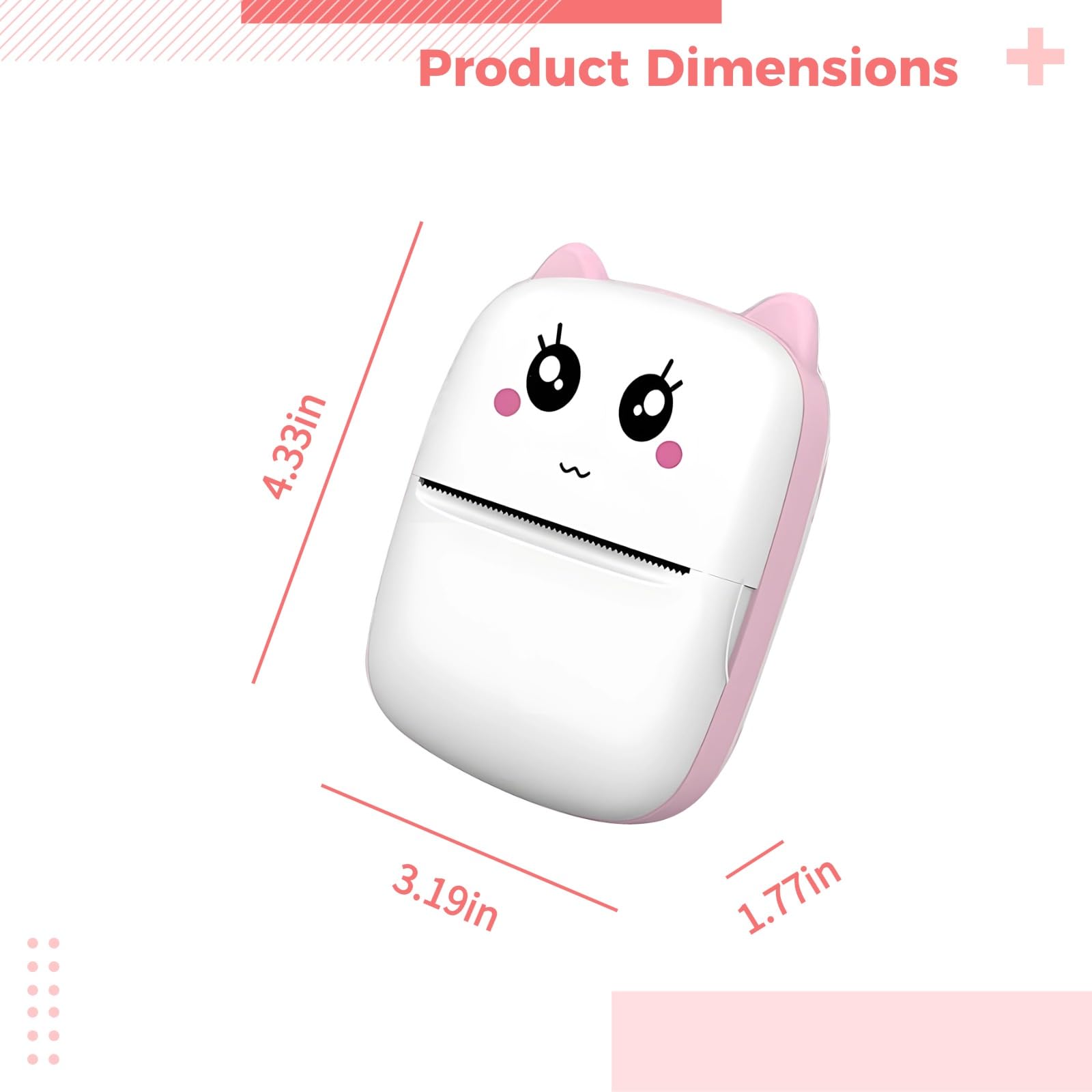 Imprimante sans encre, imprimante d'erreur portable en forme de tête de chat rose, petite imprimante sans fil pour étudiants, rouleau de papier thermique et câble USB inclus