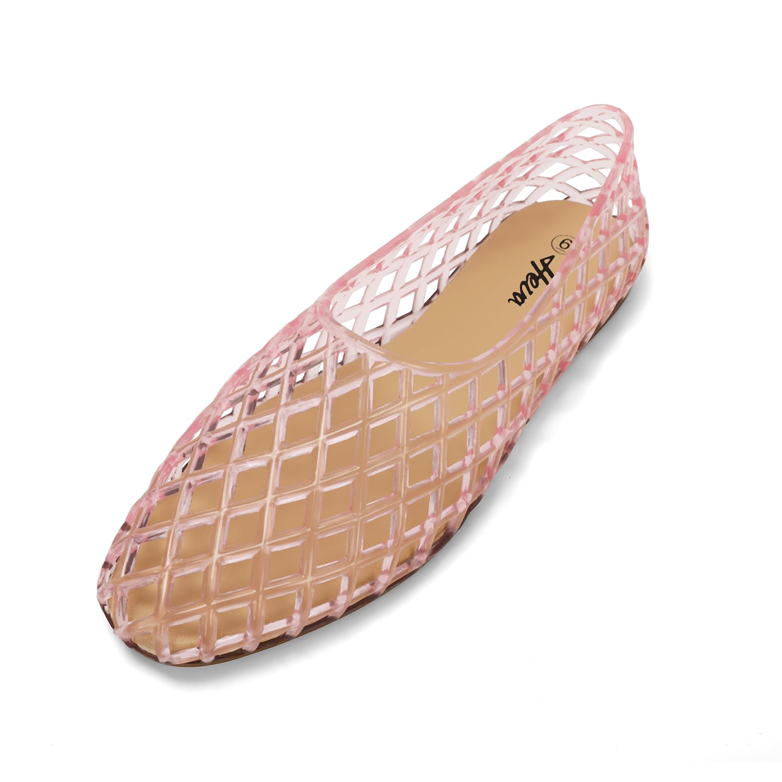 HEVA Damen Jelly Mesh Flats Atmungsaktiv Klar Hohle Schuhe Sommer Strand Jellies Ballett Sandalen
