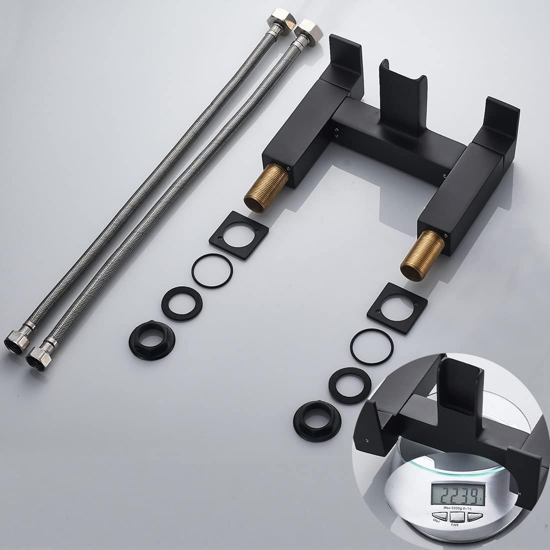 Shower Bath Taps Black Waterfall Mixer Tub Bathtub Filler Tap Shower Bathroom Brass Square Dual Lever Deck Mounted 1/4 Turn Mono Monobloc 2 Hole Faucet - Image 4
