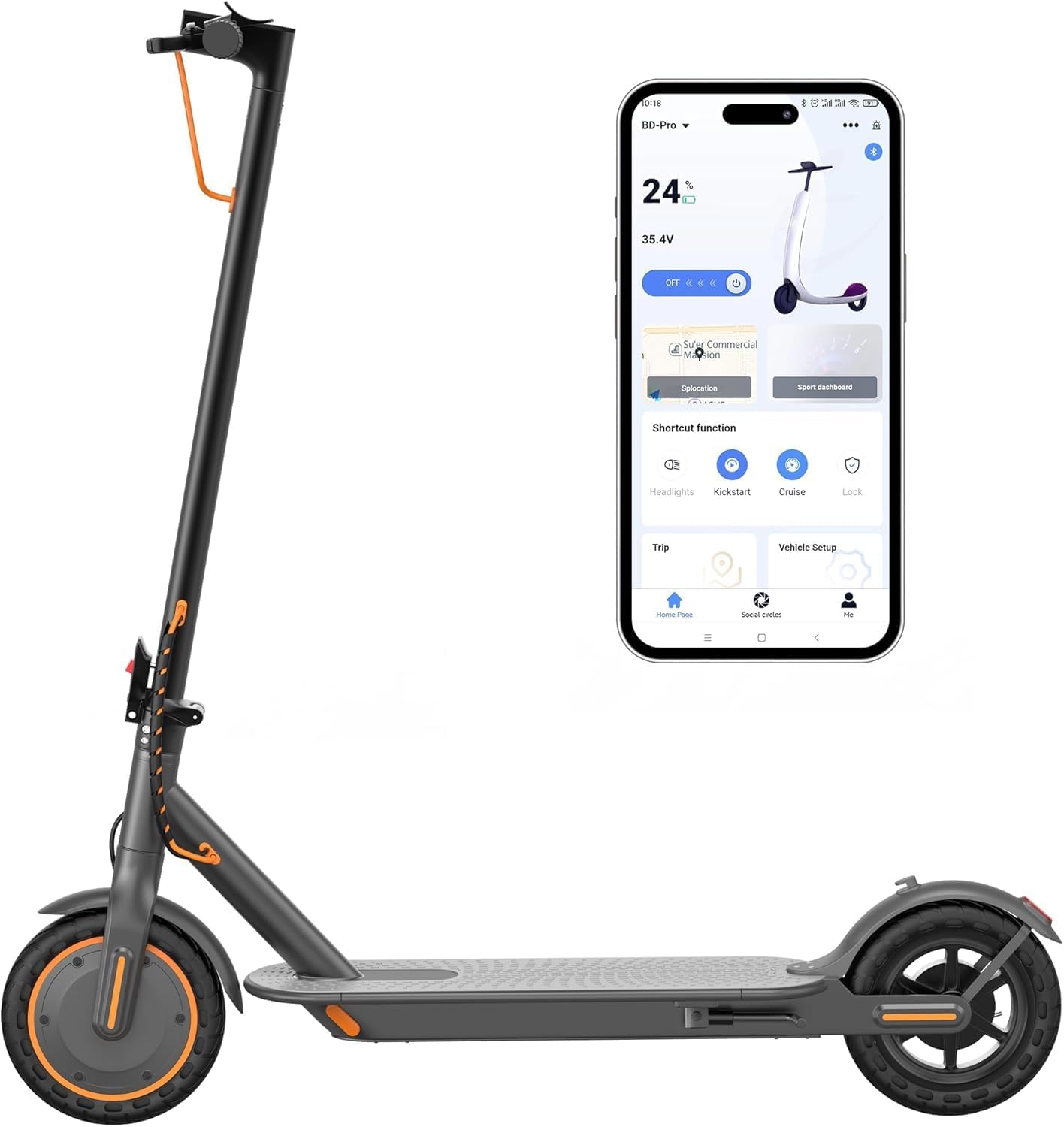 Adult Electric Scooter, Max Speed 19/21MPH, Up to 21-28 Miles Range, 500W/350WMotor Adult E-Scooter, Foldable Scooter with Dual Braking, Smart APP