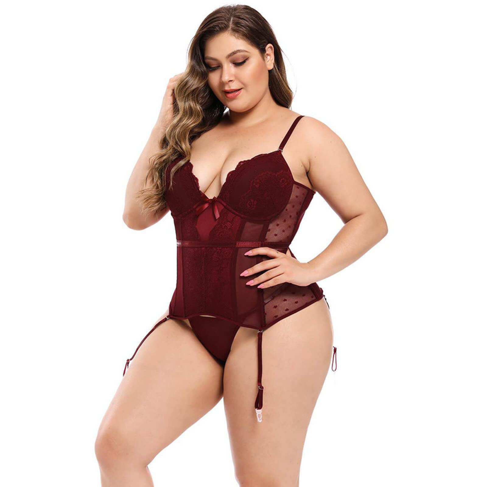 Abiti Boudoir Corsetto Grande con Cuciture in Pizzo Satinato