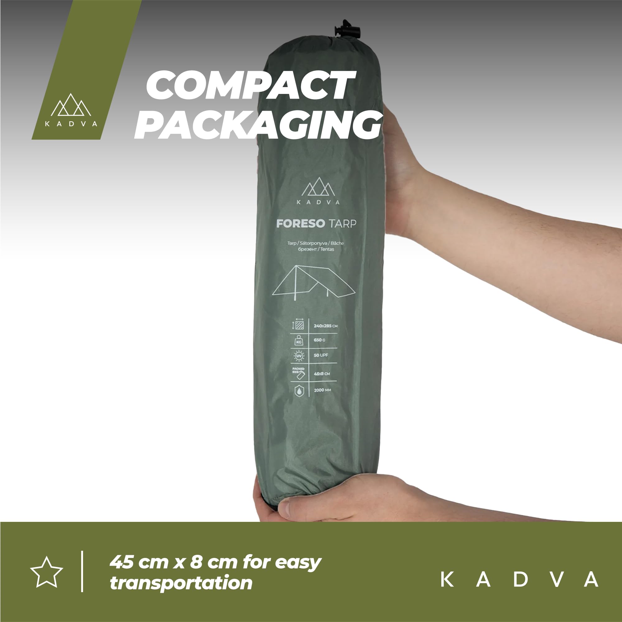 Bâche Imperméable KADVA Sailo 250x250 Cm - Polyester, UPF 50, Idéale Pour Camping - 13