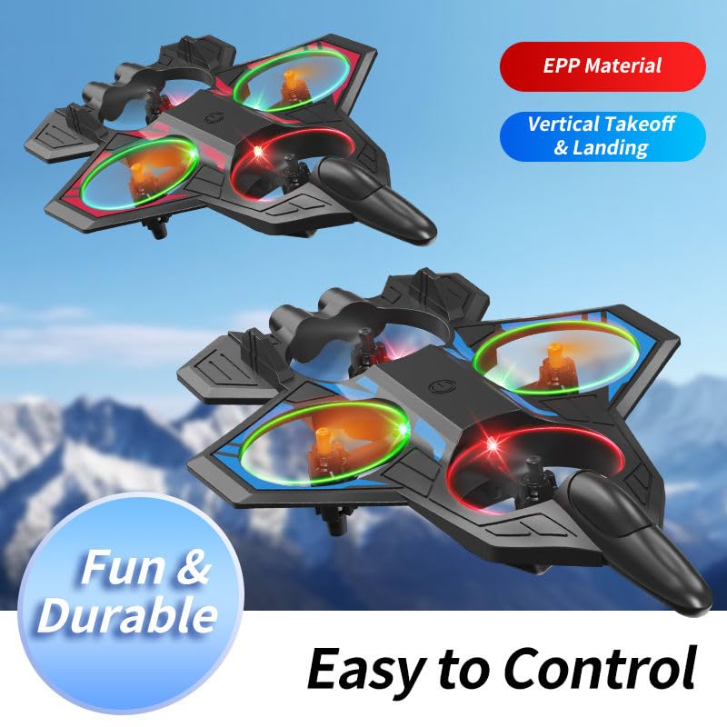 Image of Mini RC Fighter Jet Drone for Kids & Adults, 2.4GHz Remote Control Airplane with Altitude Hold, One-Key Takeoff /Landing, 360 Flip, LED Lights, USB Rechargeable, Indoor & Outdoor Flying Toy