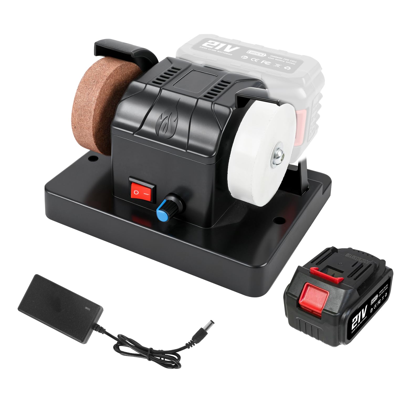 Mini Electric Belt Sander, Cordless Belt Sanding Machine Stepless Speed Adjustable with 120-Grit and 80-Grit Dual Wheel 3000mAh Battery and Charger for Sharpening Polishing Rust Removal