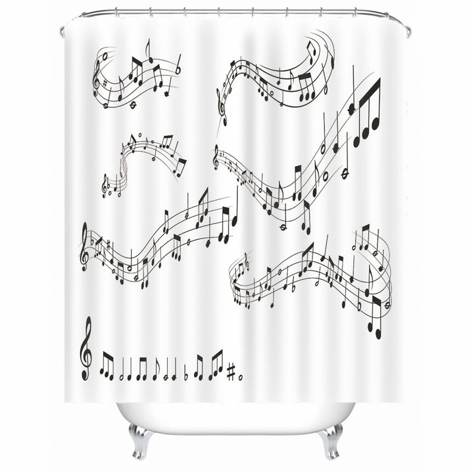 Rideau de douche anti-éclaboussures en polyester lavable motif notes de musique