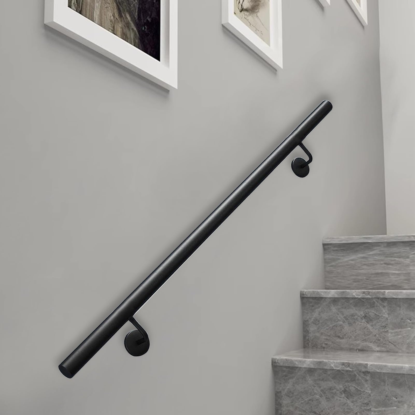 FKXSXAZ Stairs Handrail for Walls | Black Industrial Metal Hand Rail Non-Slip Staircase Railing Outdoor Indoor Wall Mount Balustrade Safety Grab Bar(9ft/270cm)