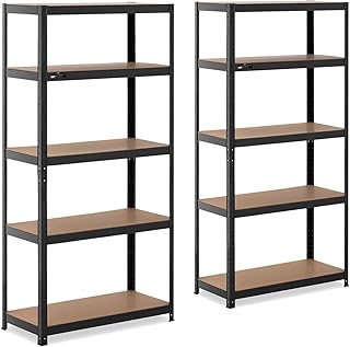 MSW MSW-STSH-04 Étagère pour Charges Lourdes Industrielle en Métal Atelier Garage (Lot de 2 étagères, 90x40x180 cm, 5 Tablettes, Capacité de 875kg, Anthracite)