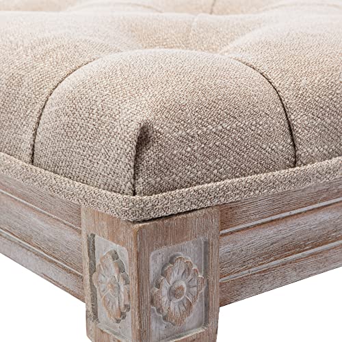Chairus Fabric Upholstered Entryway Ottoman Bench - Classic Bedroom Bench With Rustic Wood Legs - Beige #TOP5