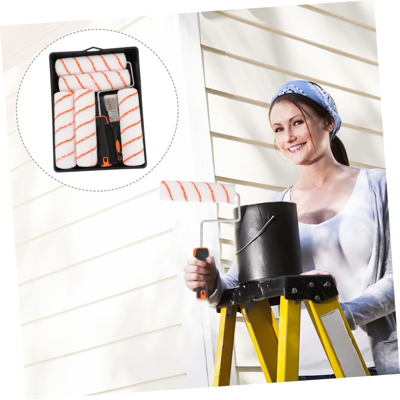 Tragbare Walzenbürste Pinsel 8 Stück für Wandfarbe | Polyester, Tpr Griff und Abs, für Türrahmen und Decke, 1 Satz für Breite Sowie Schmale Flächen Zufällige Farbe