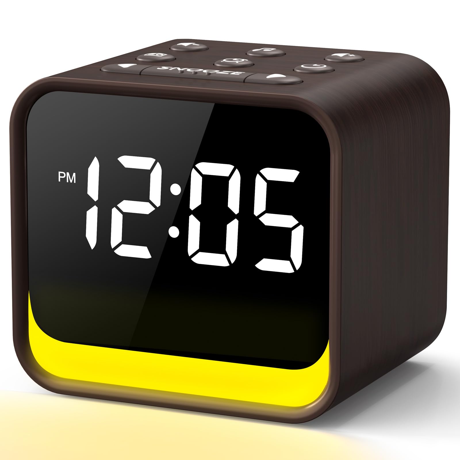 REACHER Radio Reloj Despertador Digital con FM, máquina de Ruido Blanco con 24 Sonidos relajantes, 9 Sonidos de Alarma, luz Nocturna de 7 Colores, Apagado automático y repetición (Espresso)