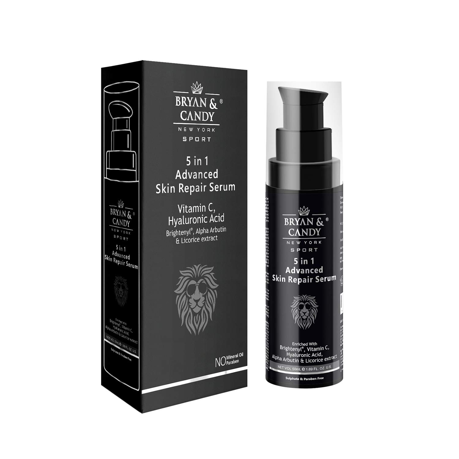 BRYAN & CANDYNewYork Lion Series 5 in 1 Advanced Skin Repair Serum For Men - 50 ml, Enriched with Brightenyl, Vitamin C, Hyaluronic Acid, Alpha Arbutin & Licorice Extract