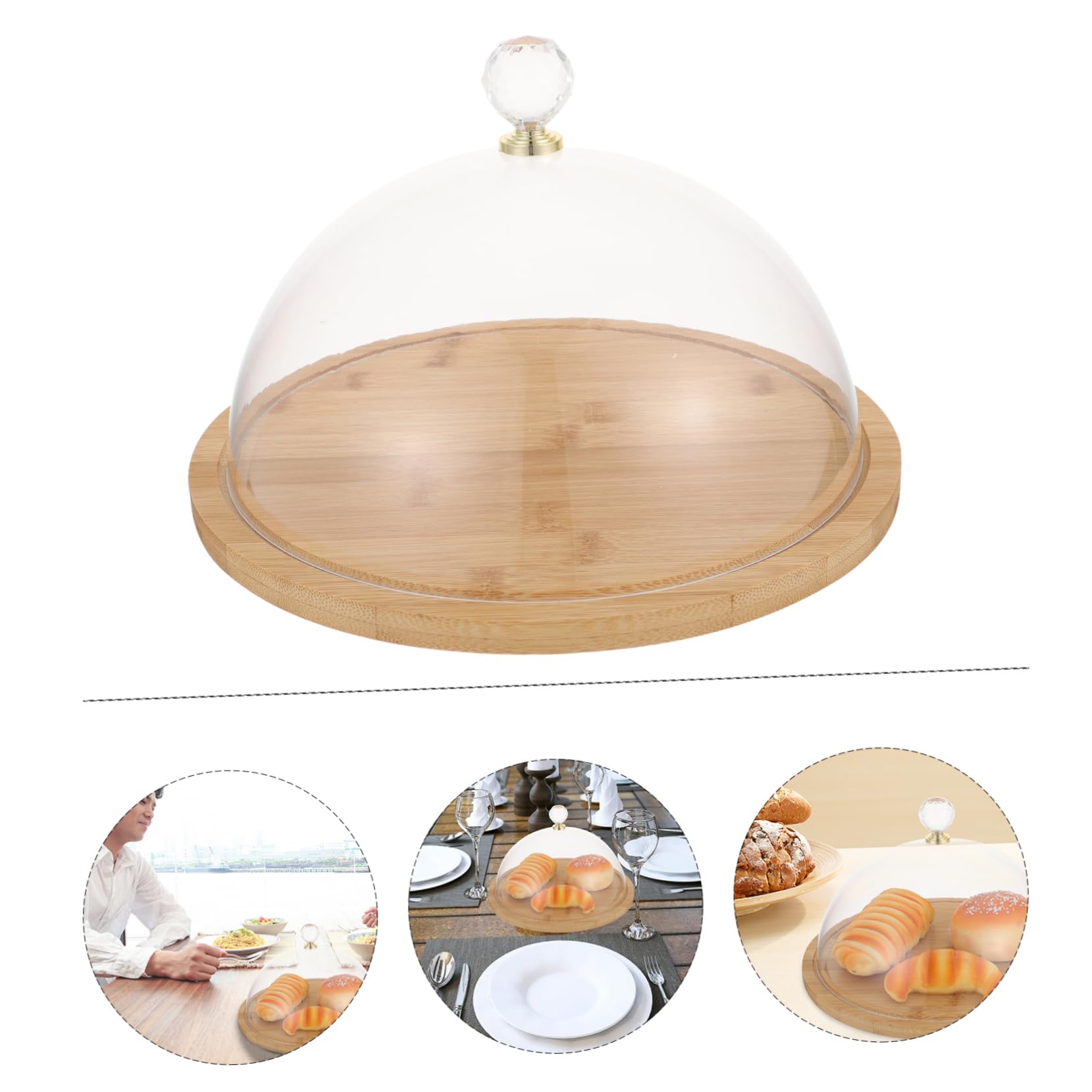 Veemoon Présentoir à Gâteaux Rond en Bois Dôme Acrylique Transparent