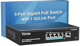 VIMIN 4 Port Gigabit PoE Switch with 1 Uplink Gigabit Ports, 5 Port Unmanaged Ethernet PoE Switch with 72W Power, Support IEEE802.3af/at, VLAN, Metal Housing, Desktop or Wall-Mount, Plug & Play