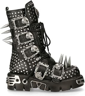 Boots 1535-S1 Womens Metallic Black Leather Goth Studded Spike Boot