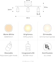 Vista 2 de Shura Luz de Riel Negra de 3 Luces con Cabezales Ajustables, Bombillas LED Integradas, Kit de Iluminación de Riel de 2 pies, Luz de Techo, 3000K