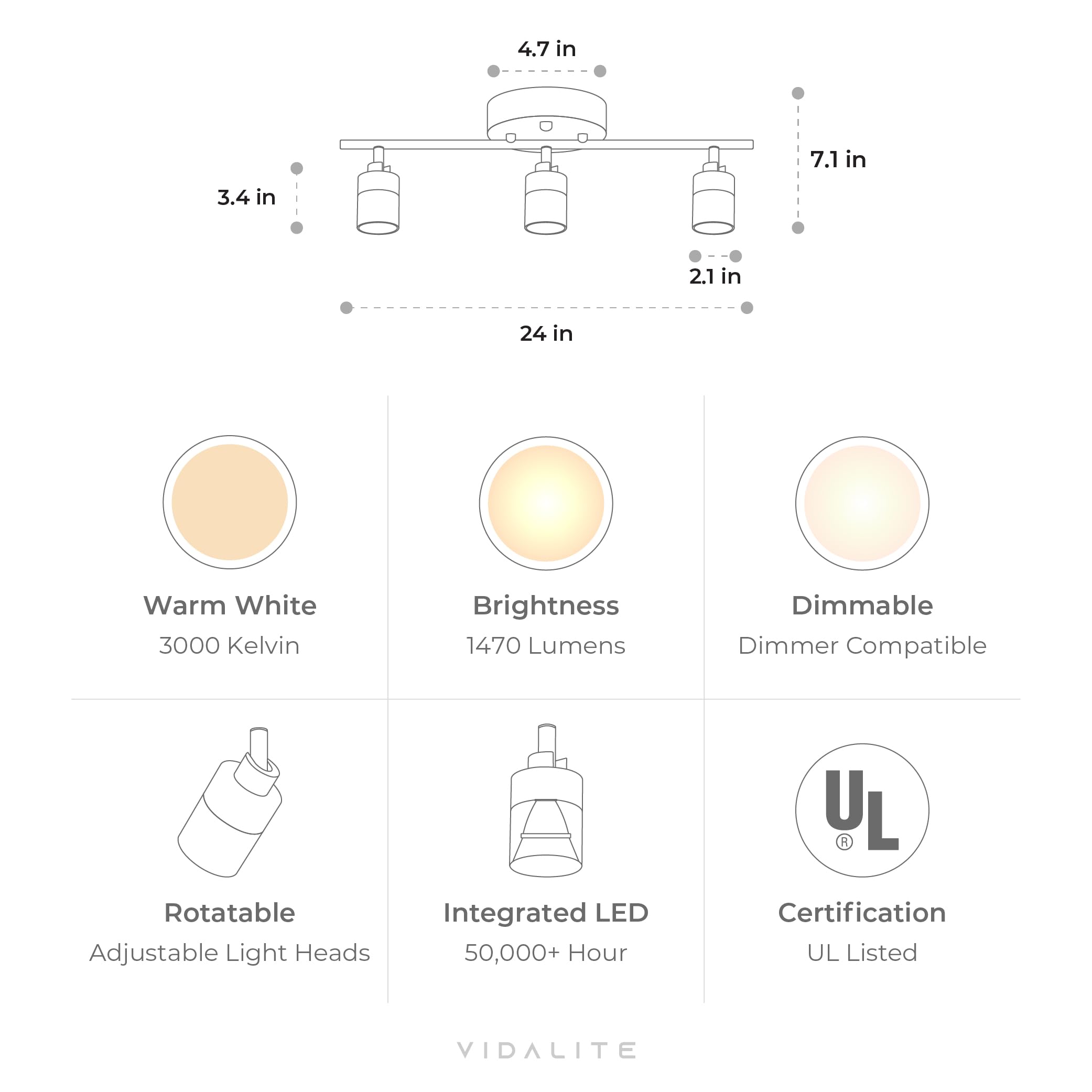 VidaLite Shura White 3-Light Track Light with Adjustable Heads