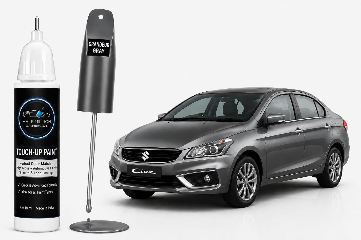 Half Million® Touch Up Paint for Maruti Suzuki CIAZ GRANDEUR GREY | 18ml Car Scratch Repair Paint Pen | Factory Color Match | Quick Dry | High Gloss Finish | DIY Paint Chip & Scratch Remover.-image-11