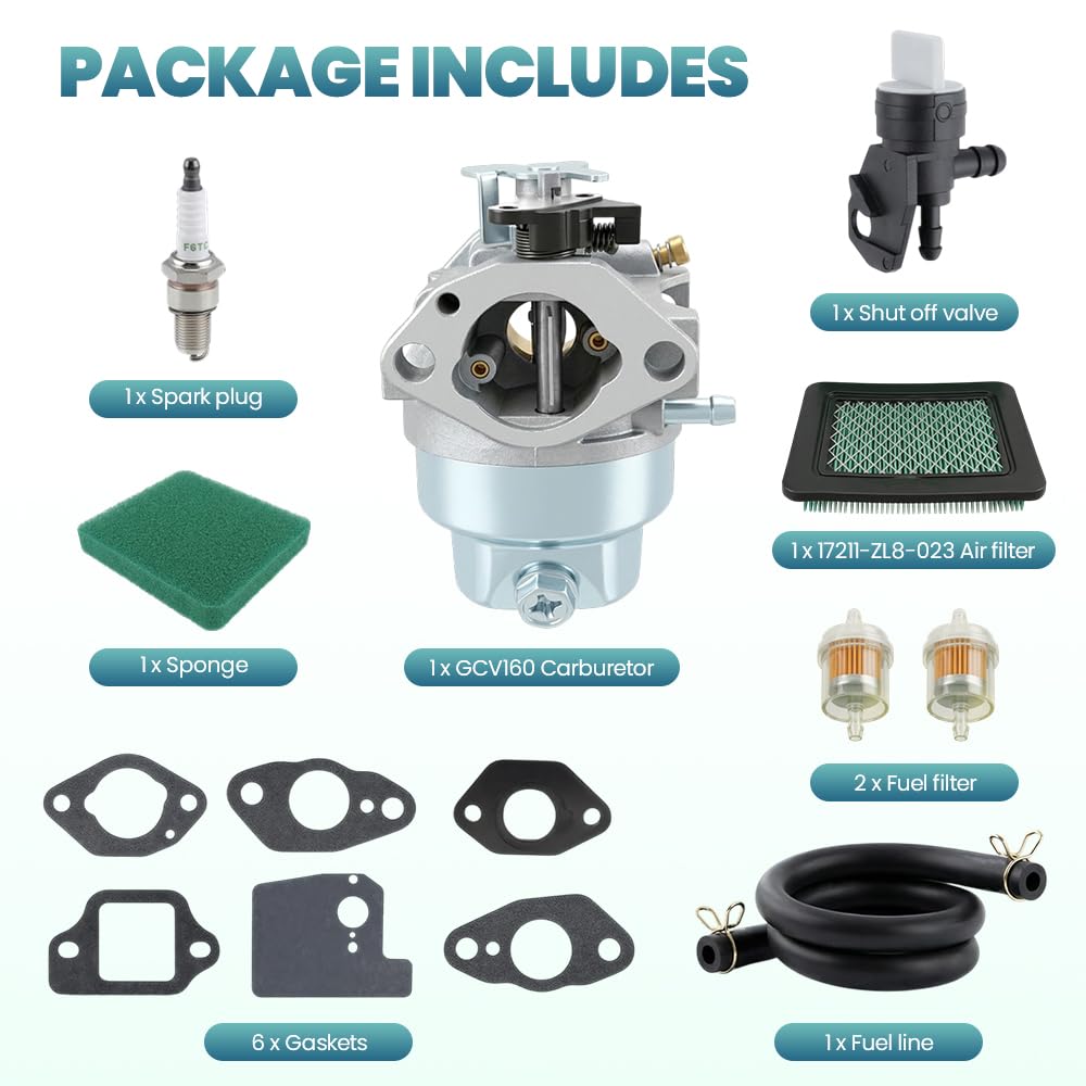 Kit Carburatore per HONDA GCV160 GC135 GC160 GCV135 GCV160A GCV160LA HRB216 HRS216 HRR216 HRT216 HRZ216 Sostituisce 16100-Z0L-023 Carburatore per Tosaerba con Filtro dell’aria e Candela di Accensione