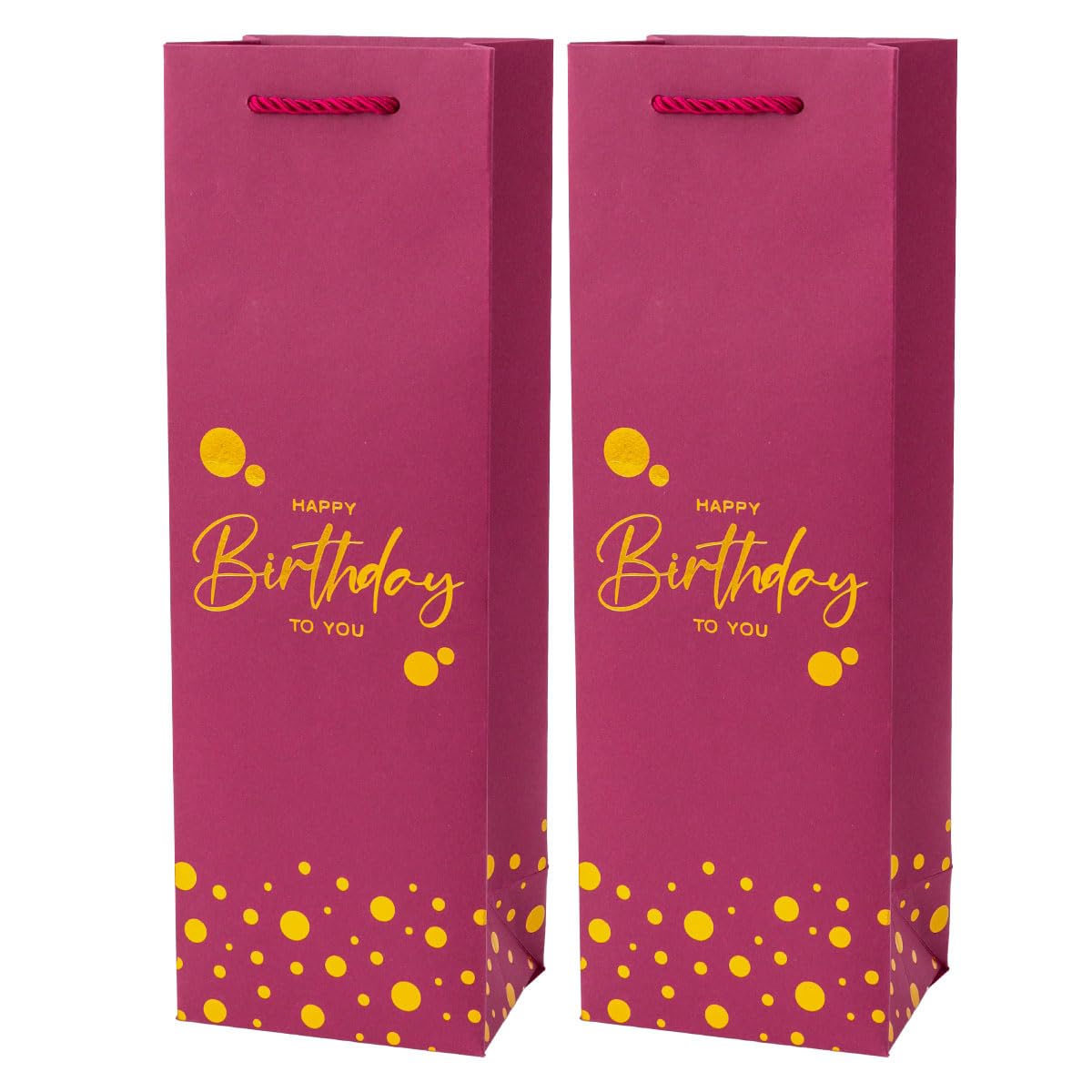 2PCS Birthday Wine Gift Bags with Handles and Gift Tags Burgundy and Gold Foil Paper Bottle Bags for Champagne Liquor Whiskey Reusable Happy Birthday Wine Tote for Men Women Adults Party Gift Wrapping