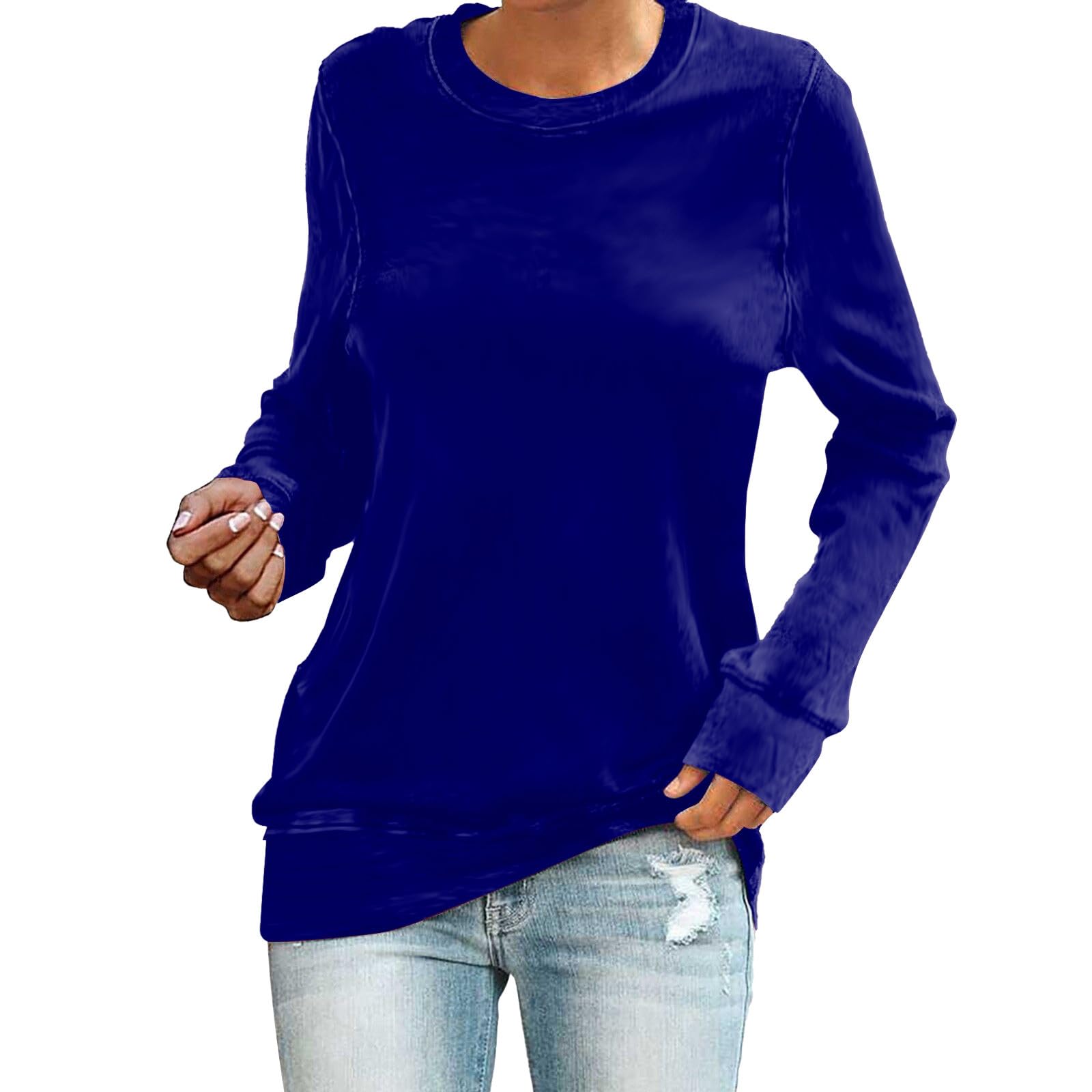 MCILLO Women Casual Sweatshirt Round Neck Pullover Solid Color Sweatshirt 2023 Fashion
