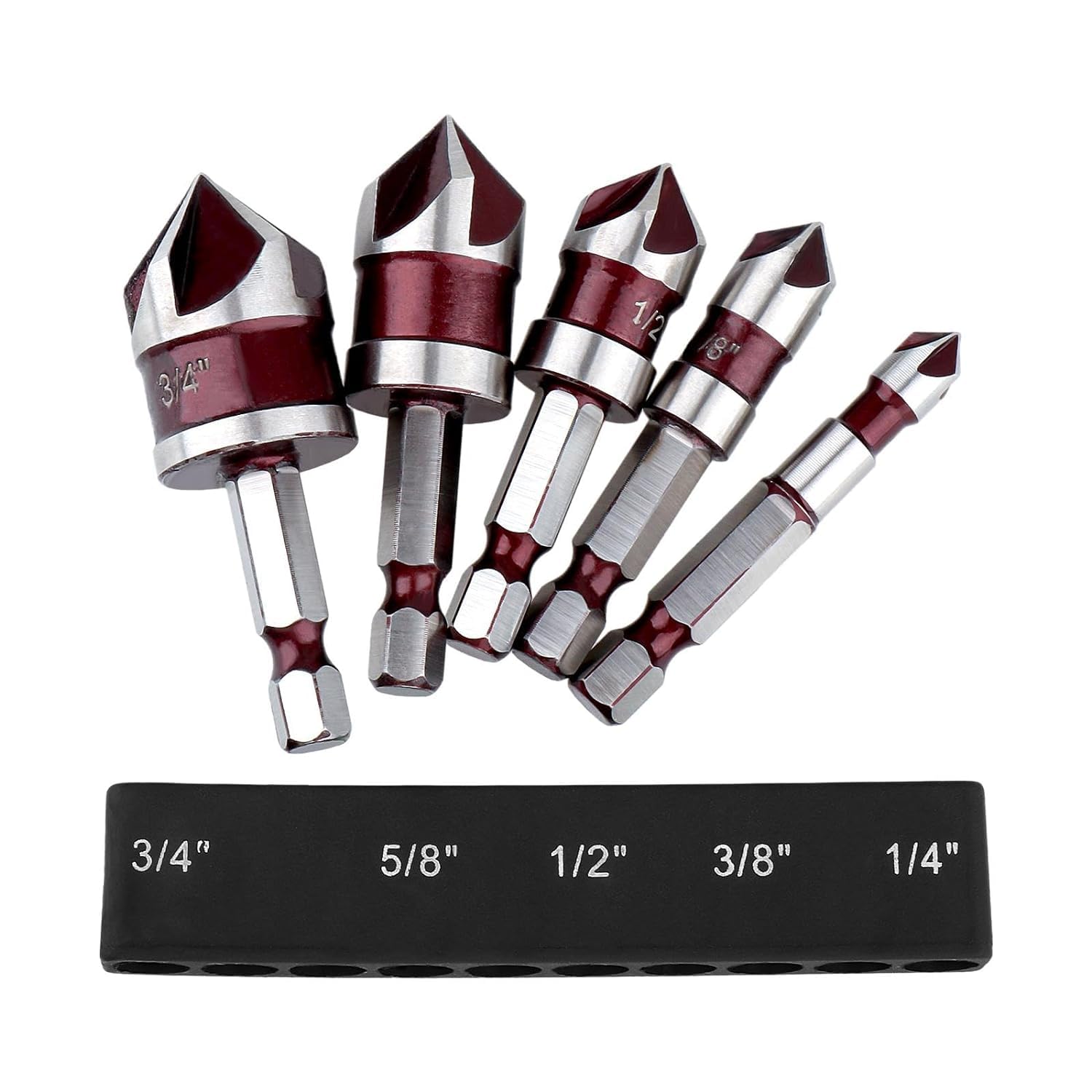 Countersink Drill Bits1/4'' 3/8'' 1/2'' 5/8'' 3/4'' Countersink Drill Bit Set
