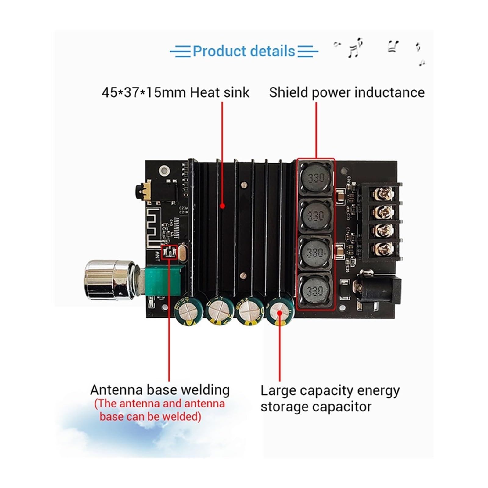 Amplificateur de Puissance Audio Bluetooth Compatible Classe stéréo Digital Home Theater Music AMP Petit mais Puissant(XPS 24V4A)