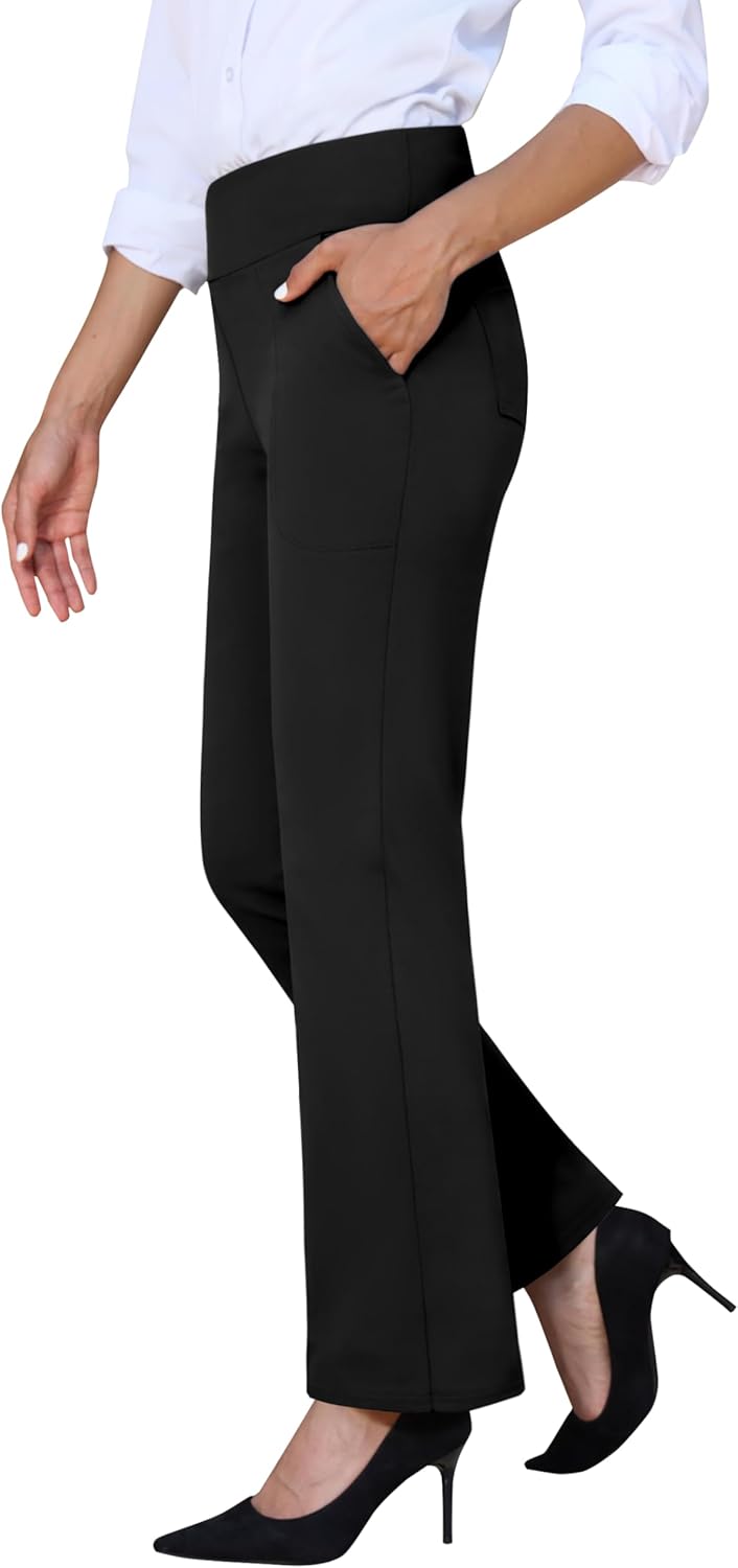 Dress Pants Women Wide Leg, High Waist Stretchy Work Pants Pull On Business Casual Slacks with Pockets - Image 4