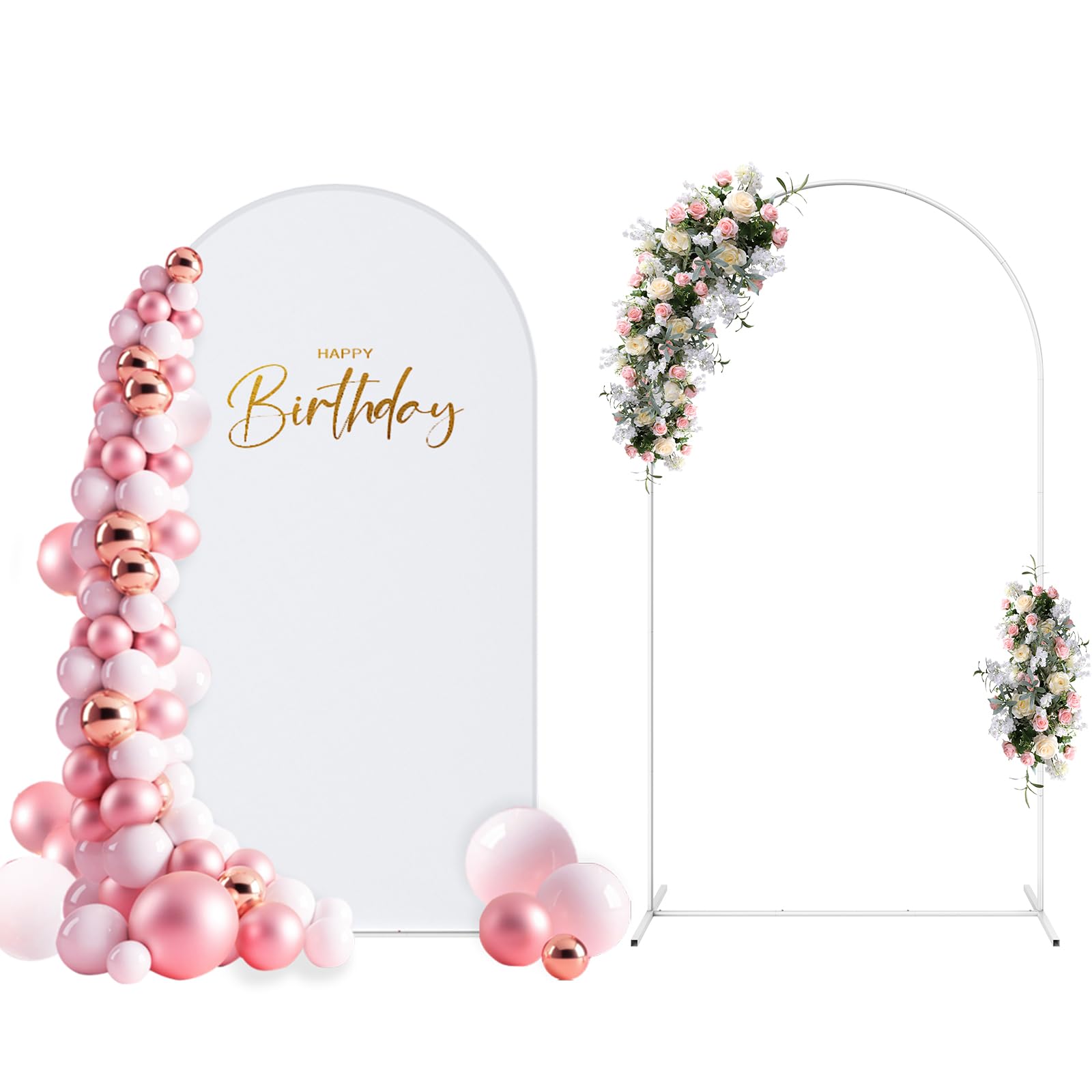 7.3FT Metal Arch Backdrop Stand with Wedding Arch Cover Spandex, Wedding Balloon Arch Backdrop Stand Square Arch Frame for Birthday Party Baby Shower Bridal Banquet Decoration, White