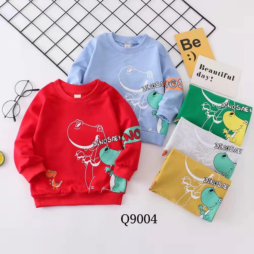 Bold N Elegant Kid's Full Sleeve Dinosaur Print Prewinter Cotton Sweatshirt for Infant Toddler Baby Girl Kids (6-12 Months, Red) 1