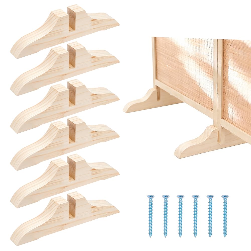 NBEADS 6 Sets Wooden Room Divider Stand, 29.5x3.5x7cm Triangular Folding Room Divider Stand Compatible with Most Standard Screens, Room Screen Holder Feet Partition for Hotel Home Office