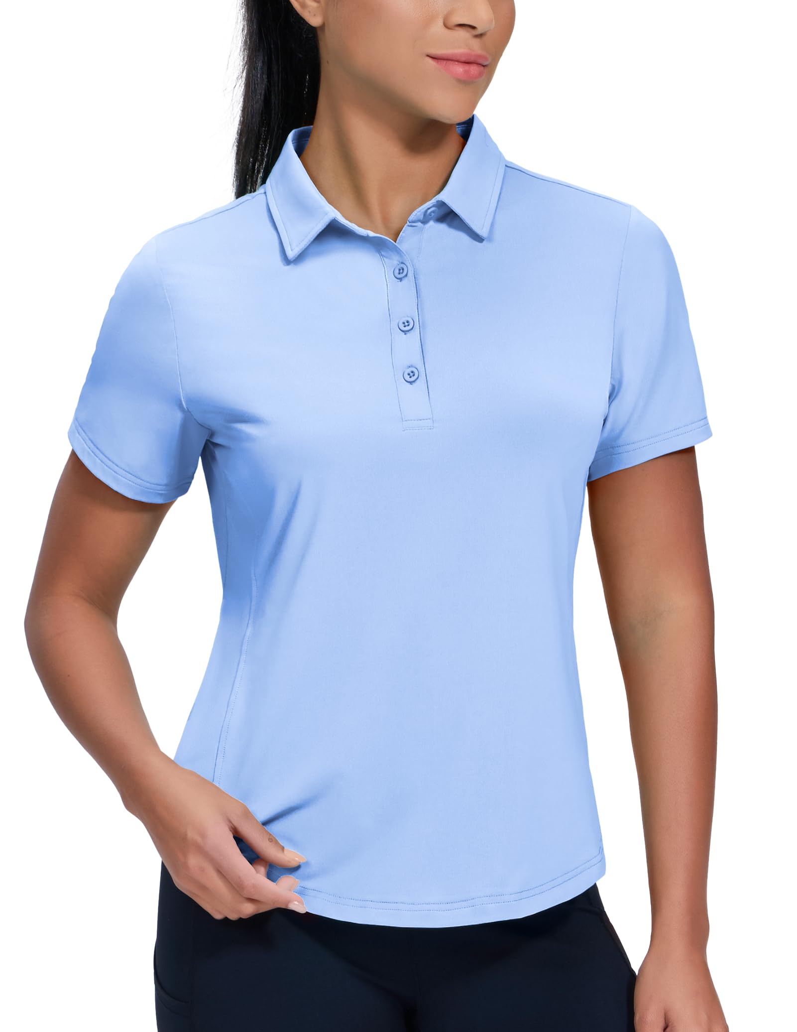 MIER Polo de golf para mujer, manga corta, secado rápido, protección solar, protección solar activa, camisetas de tenis con cuello, 4 botones