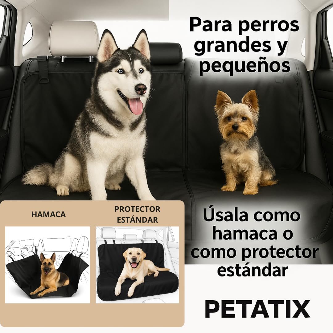 Funda Coche Perro 144x144cm con Cinturón de Seguridad y Manopla Cepillo – Protector Impermeable Asiento Trasero Antideslizante – Kit Completo para Viajar con tu Mascota