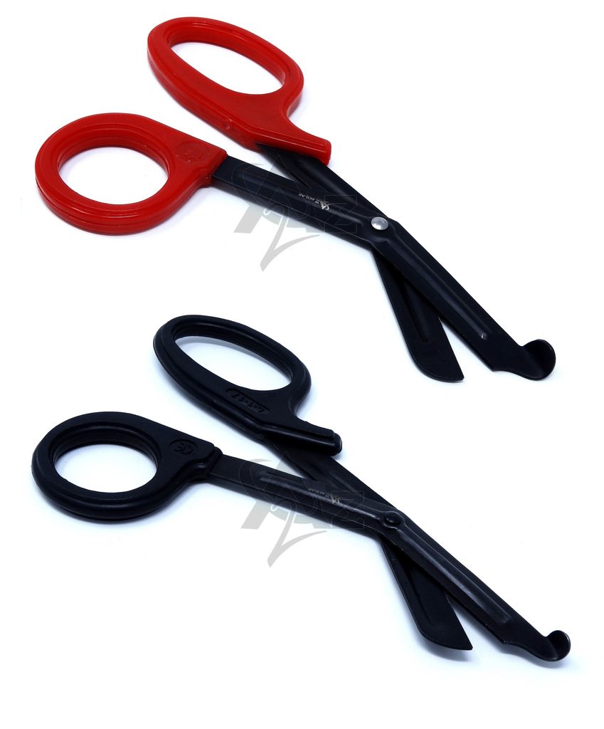 A2Z SCILABSet of 2 (Black RED) Fluoride Black Coated Trauma Paramedic EMT Shears Scissors 7.5" (A2Z Brand)