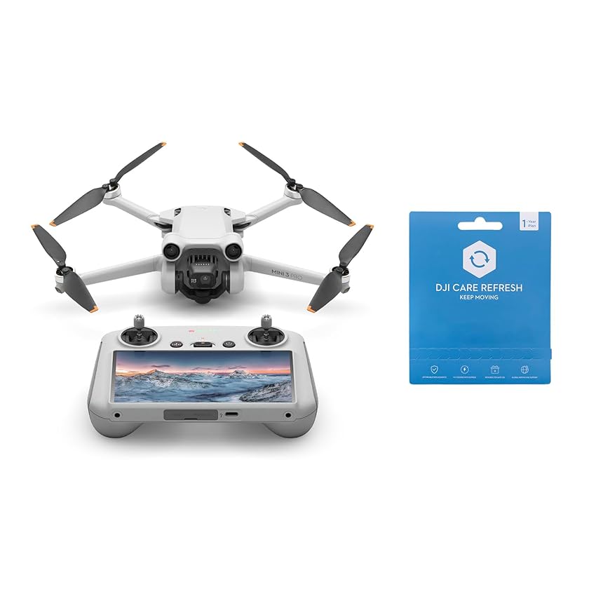 Immagine del prodotto DJI Mini 3 Pro (Versione DJI Smart RC) - Drone leggera e pieghevole, Con pacchetto Care Refresh 1 anno, Video 4k/60fps, 48MP, 34min di volo, Peso inferiore a 249g, Per principianti ambiziosi, Grigio