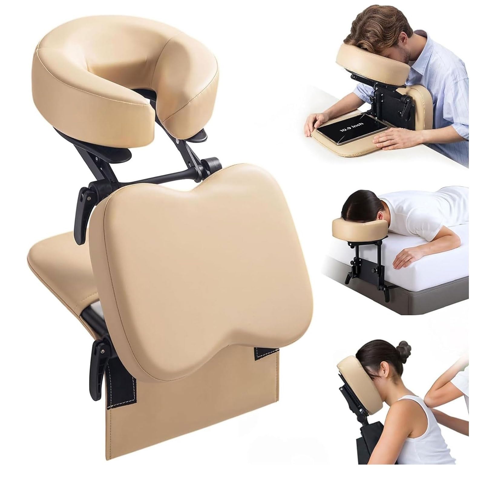 XCSCUK Portable Face Down Cradle Massage Kit,Massage Headrest for Bed,Adjustable Headrest Face Pillow Bracket,for Desktop, Massage Bed (Beige)