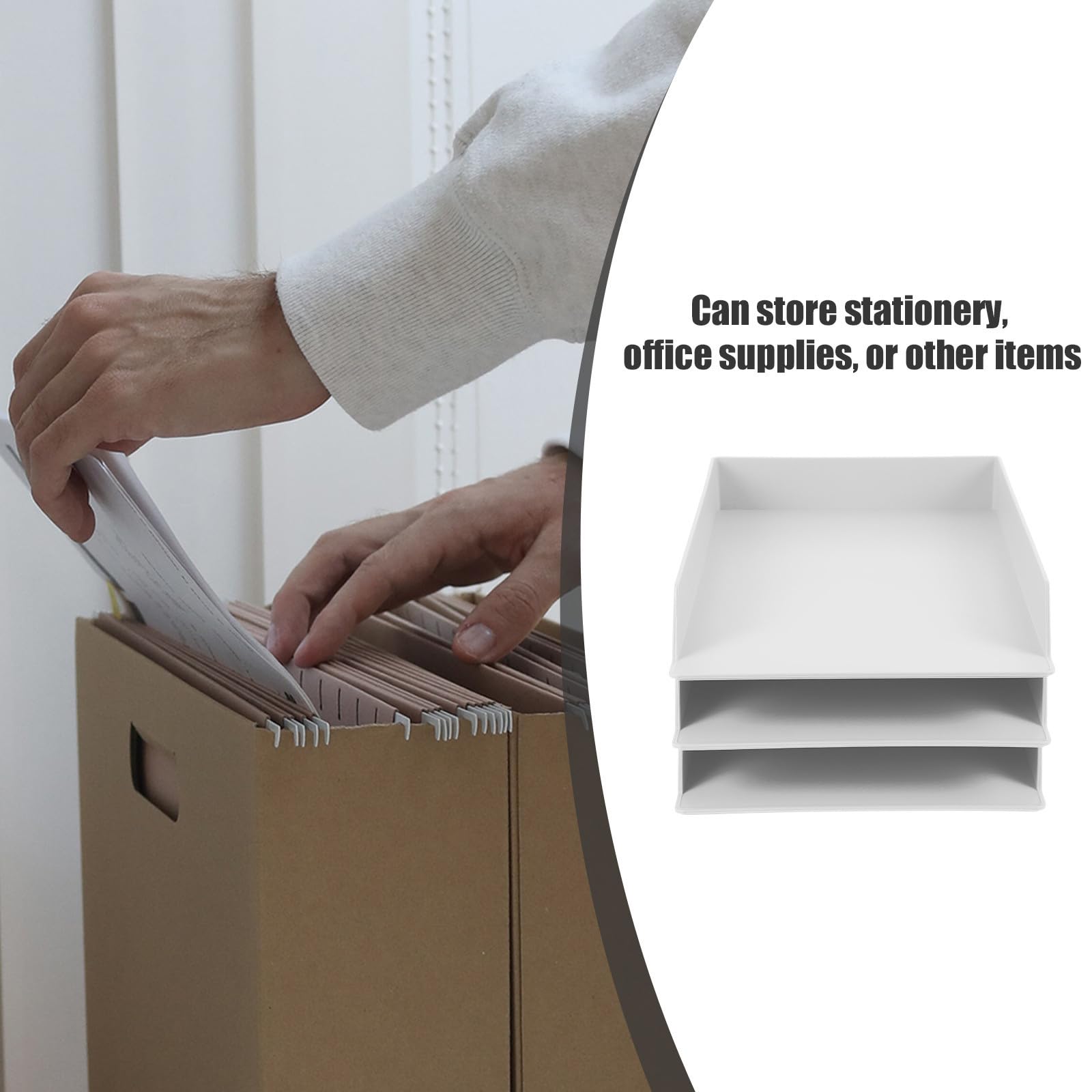 Organizer per Documenti da Scrivania Set 3 Pezzi in Abs Bianco, Scatole Portadocumenti Leggere e Multifunzione ad Alta Capacità per Ufficio e Dormitorio