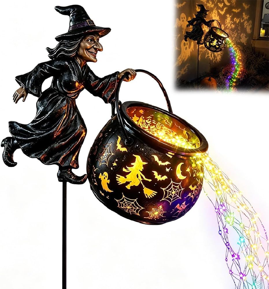 Halloween Witch Lamp | Witch Hat Cauldron Light String & Wall Projection
