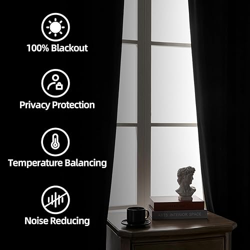 Miniatura 3 de Joydeco Cortinas 100% opacas de terciopelo de 72 pulgadas de largo, juego de 2 paneles de cortinas opacas aisladas para dormitorio, cortinas