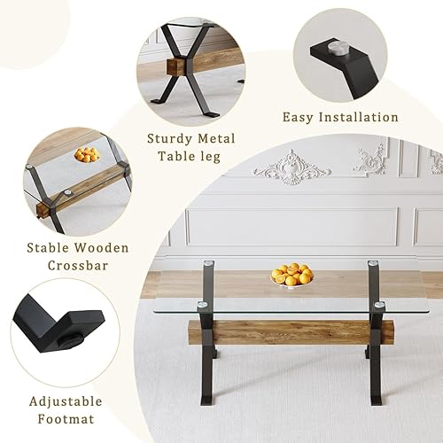 Miniatura 5 de Juego de mesa de comedor de vidrio de 71 pulgadas para 6, juego de mesa de comedor moderno para 6, mesa de vidrio templado de 0.4 pulgadas de grosor