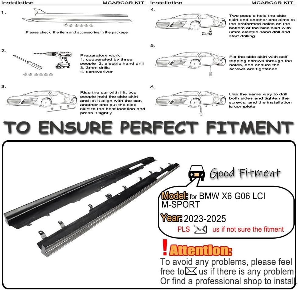 Real Carbon Fiber Side Skirts Compatible with BMW X6 G06 M Sport LCI 2023-2024 Under Door Rocker Panels Valance Extension Lip actory Outlet
