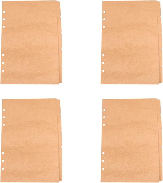 STOBOK Kraft Paper Divider Index Page Tab Cards A5 Paper Page Dividers for 6-Holes Ring Binders Notebooks,4 Sets 20 Pieces