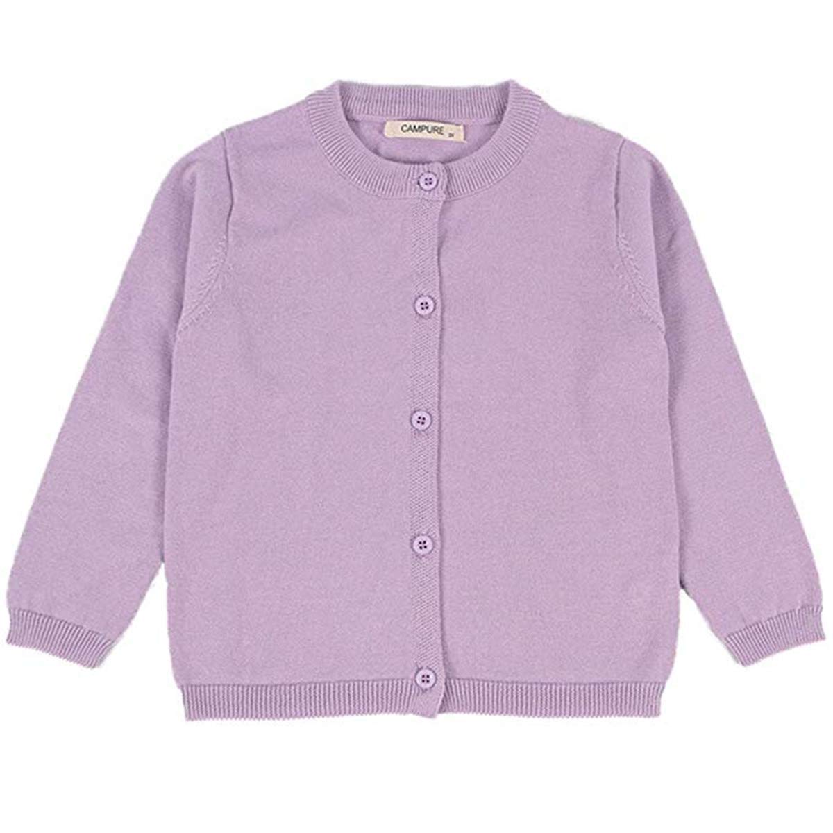 FAIRYRAIN Cardigan en tricot fin uni à col rond pour petites filles
