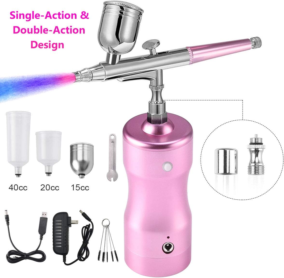 Suteck Handheld Airbrush Kit, Single & Double-Action Air Compressor Airbrush, Portable Cordless Airbrush Gun for Makeup Cake Decorating Tattoo Art Nail Model