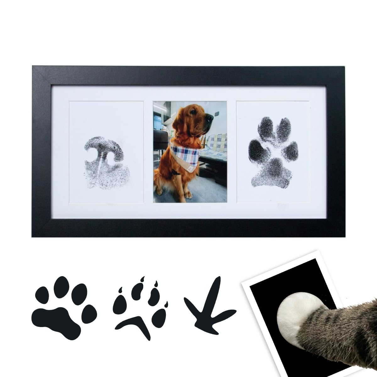 MZQSIY Dog Paw Print Kit, Ink Paw Print Kit with Photo Frames, Pet Paw Print for Dogs & Cats, Pawprint Family Keepsake Kit,Wall Hanging & Stand