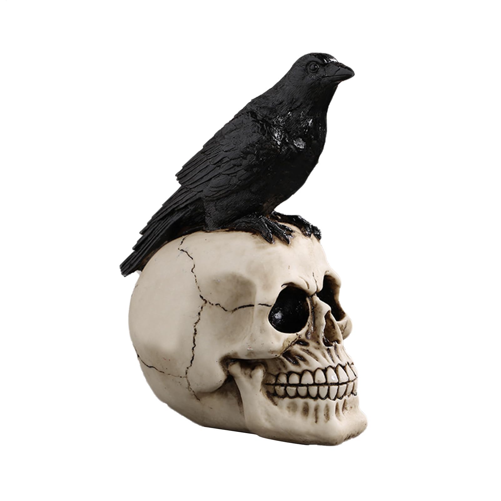 Statue corbeau sur crâne pour créer une décoration de table thématique et effrayante